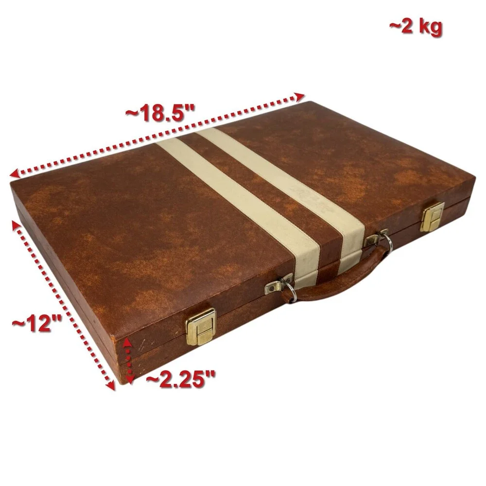 Extra Large Backgammon Game Set Brown White Checkers Leatherette Case Complete - Picture 2 of 9